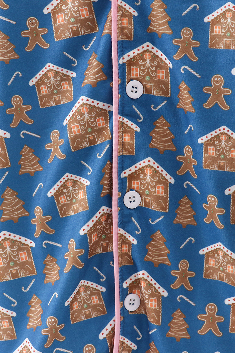 Navy Gingerbread Print Mom Gown