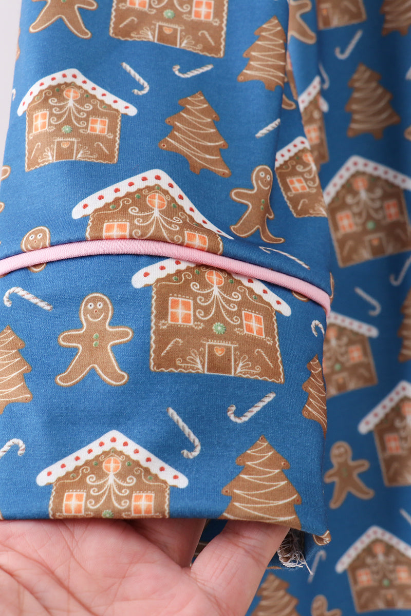 Navy Gingerbread Print Mom Gown