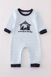 Navy Plaid Nativity Embroidery Boy Romper