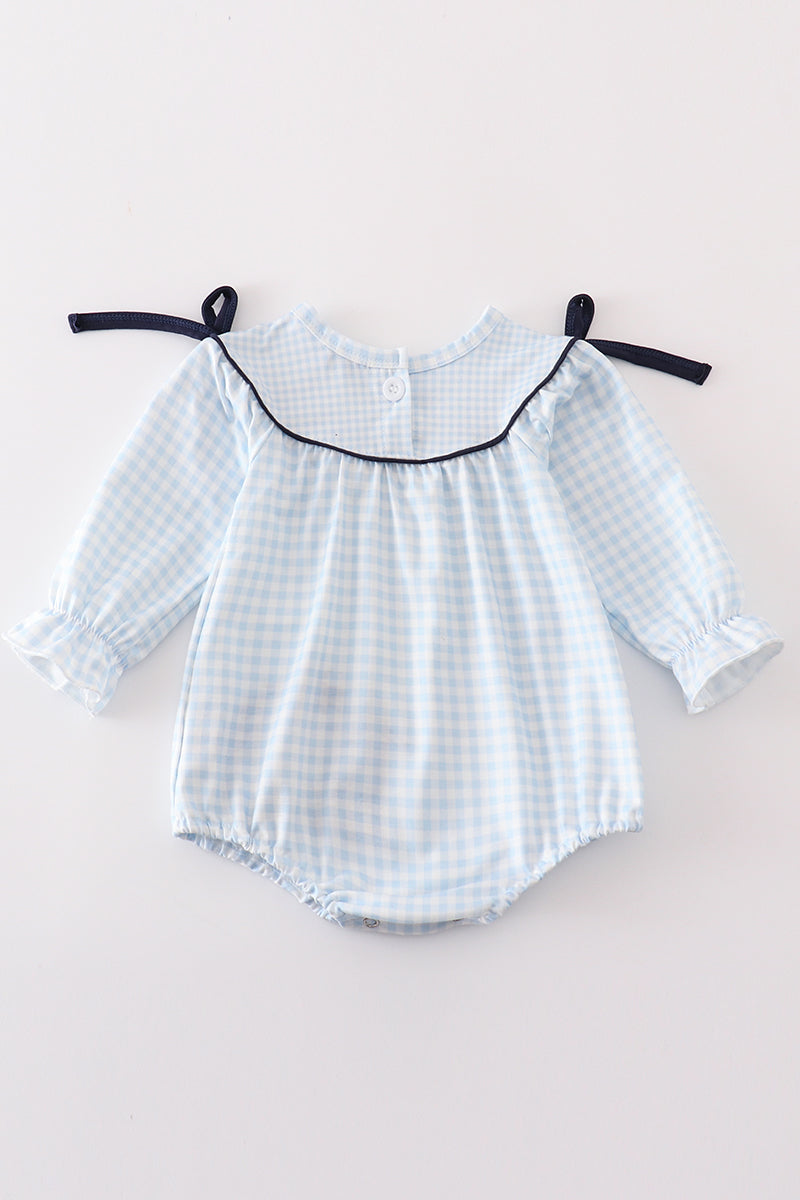 Navy Plaid Nativity Embroidery Girl Bubble