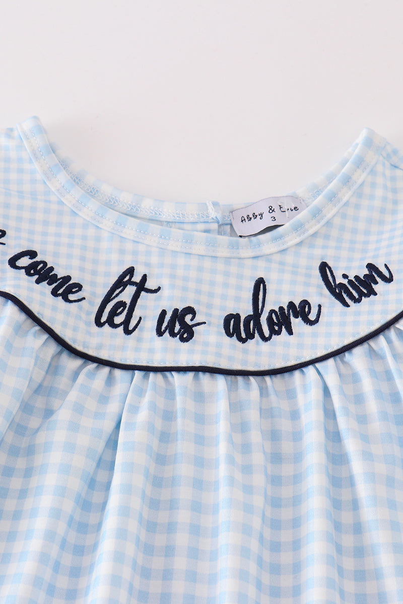 Navy Plaid Nativity Embroidery Girl Set