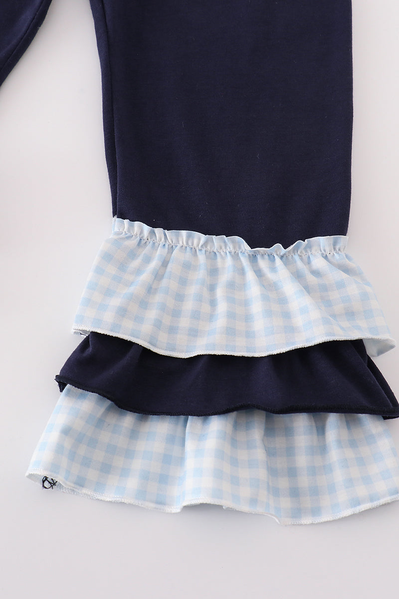 Navy Plaid Nativity Embroidery Girl Set