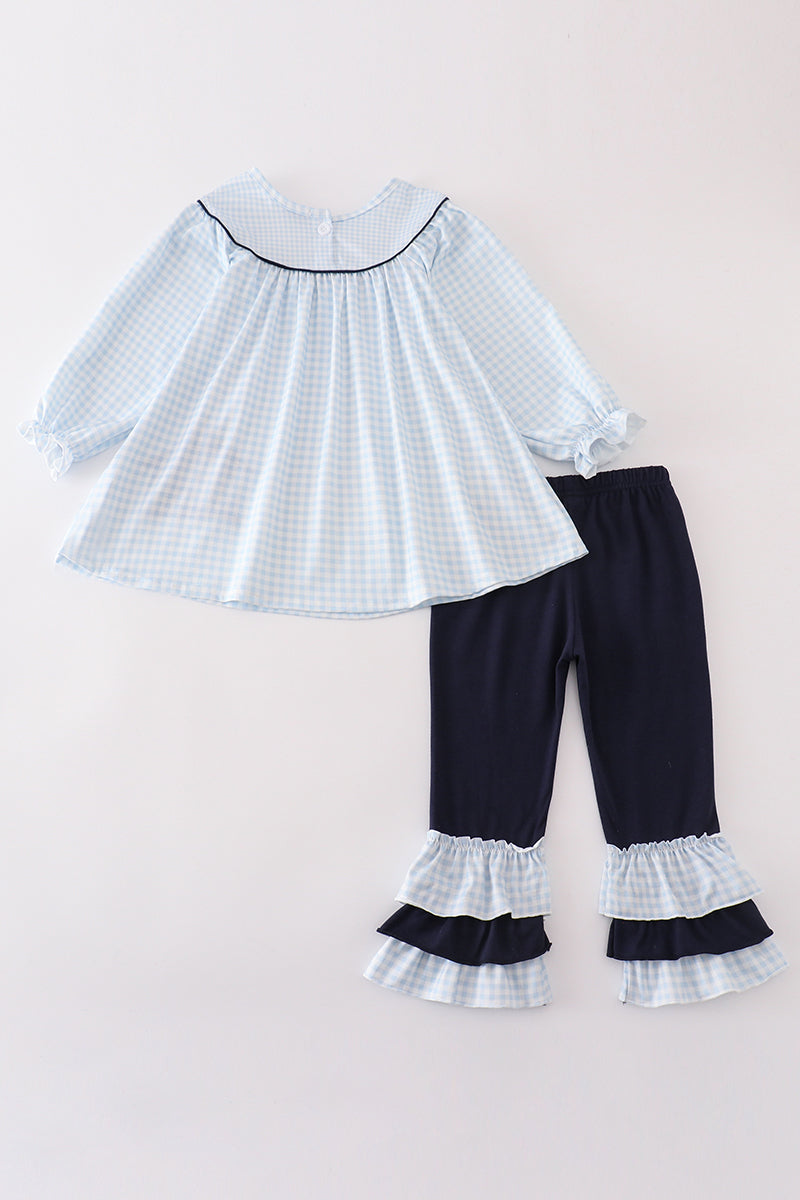 Navy Plaid Nativity Embroidery Girl Set
