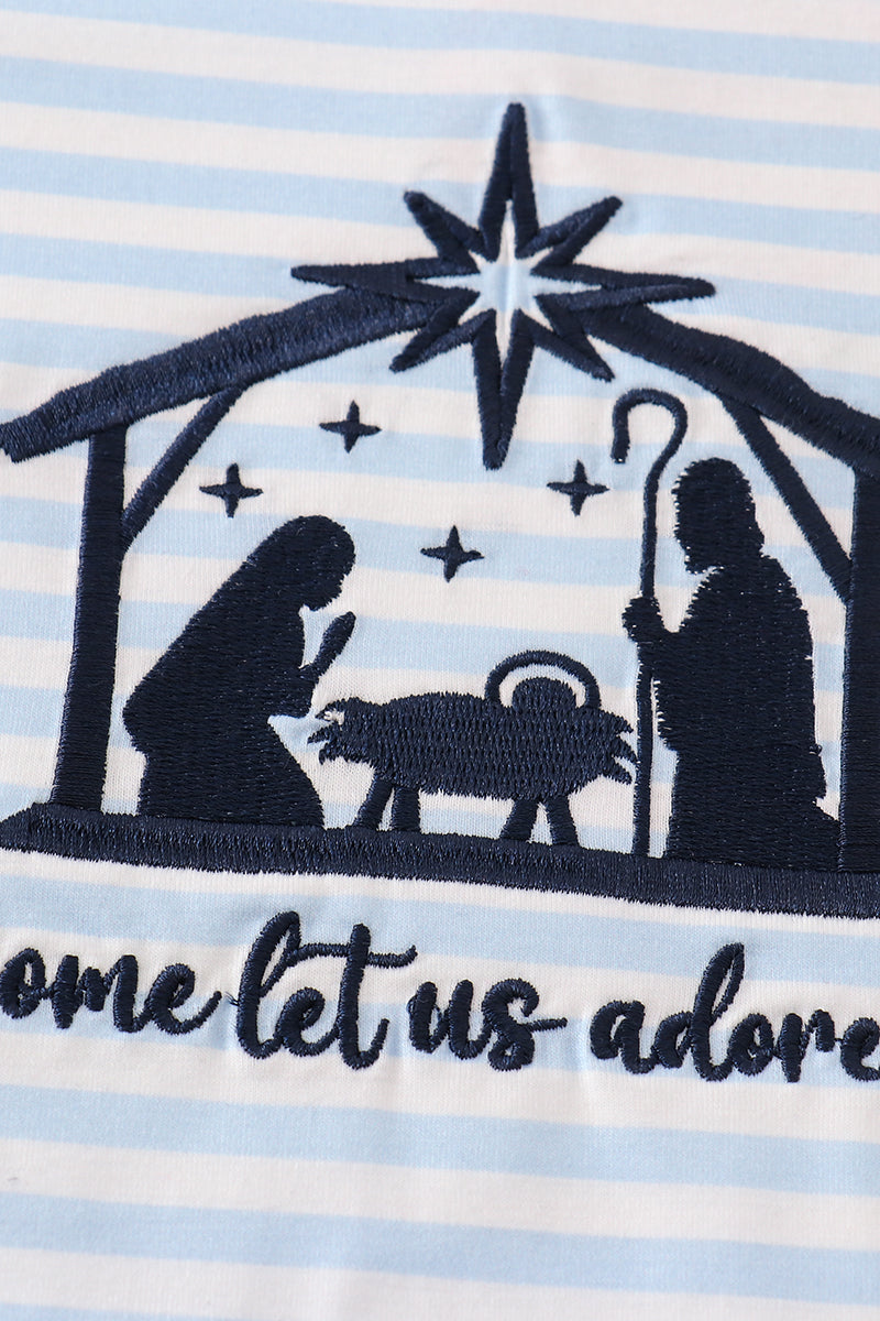 Navy Plaid Nativity Embroidery Boy Set