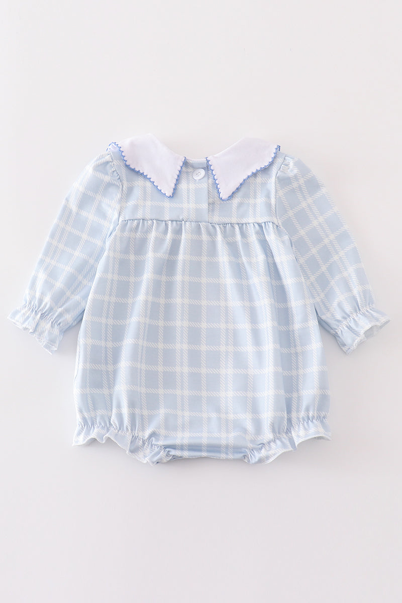 Teal Thanksgiving Turkey French Knot Plaid Girl Bubble