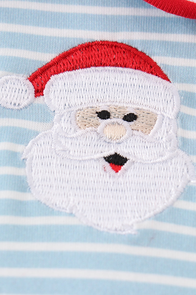 Blue Stripe Santa Claus Embroider Boy Romper