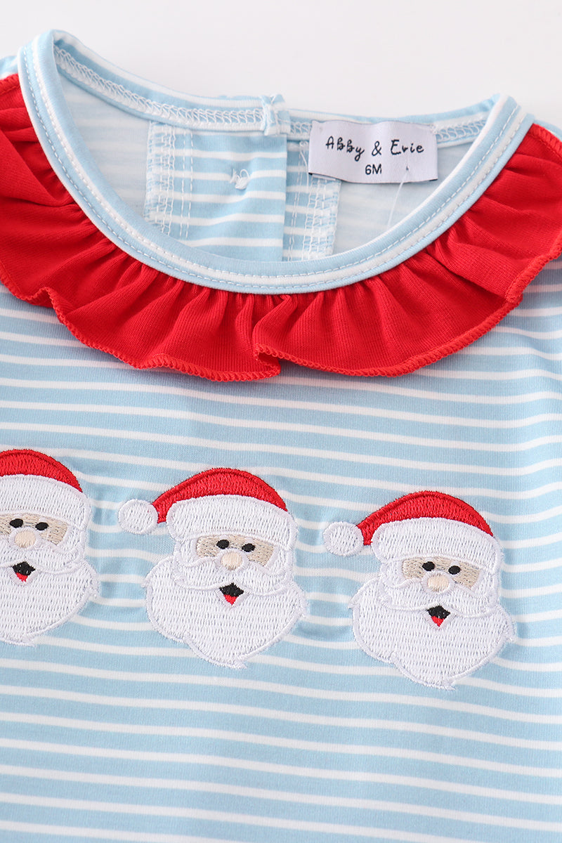Blue Stripe Santa Claus Embroider Girl Bubble