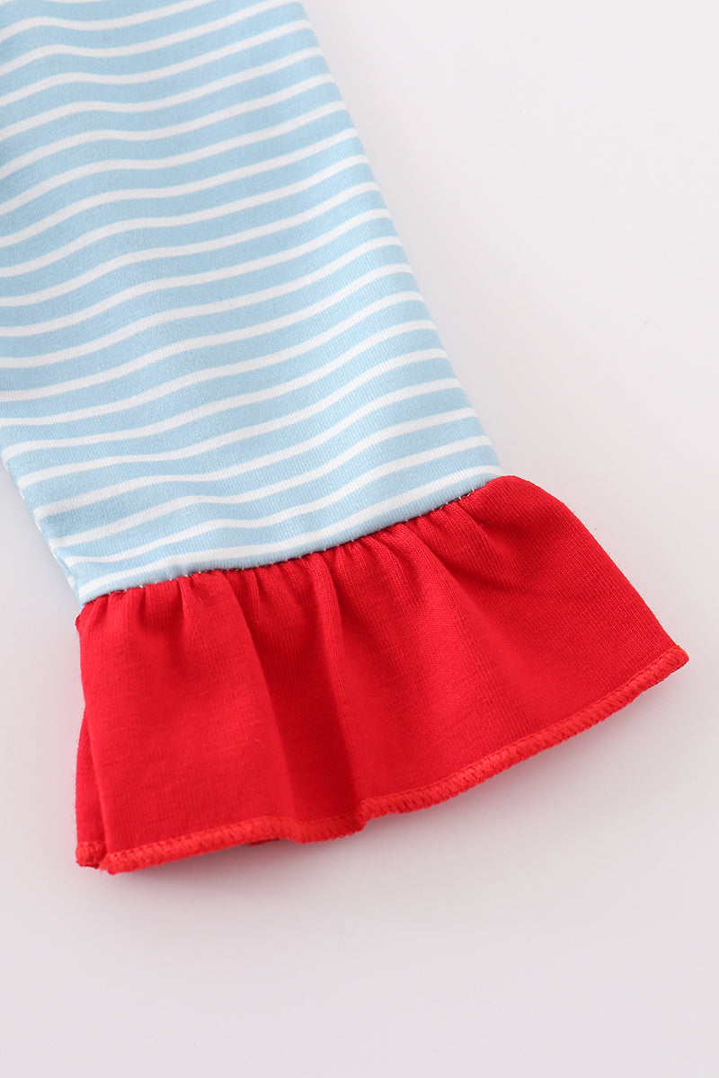 Blue Stripe Santa Claus Embroider Girl Bubble