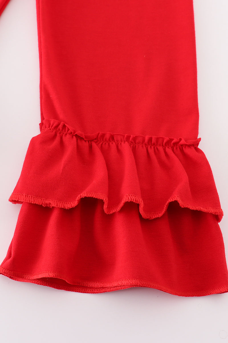 Blue Stripe Santa Claus Embroide Girl Set