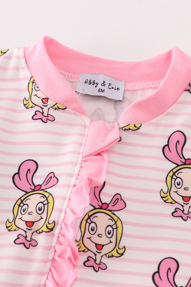 Pink Stripe Cindy Lou Who Print Zipper Girl Romepr