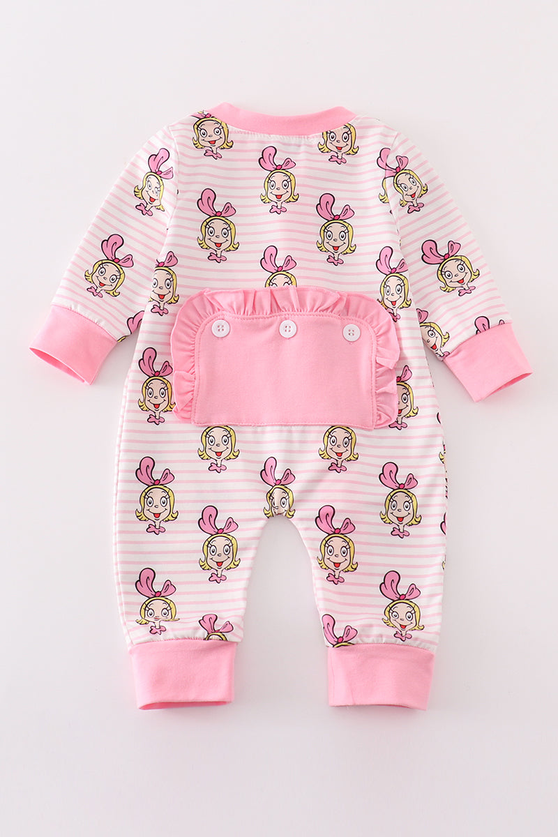 Pink Stripe Cindy Lou Who Print Zipper Girl Romepr