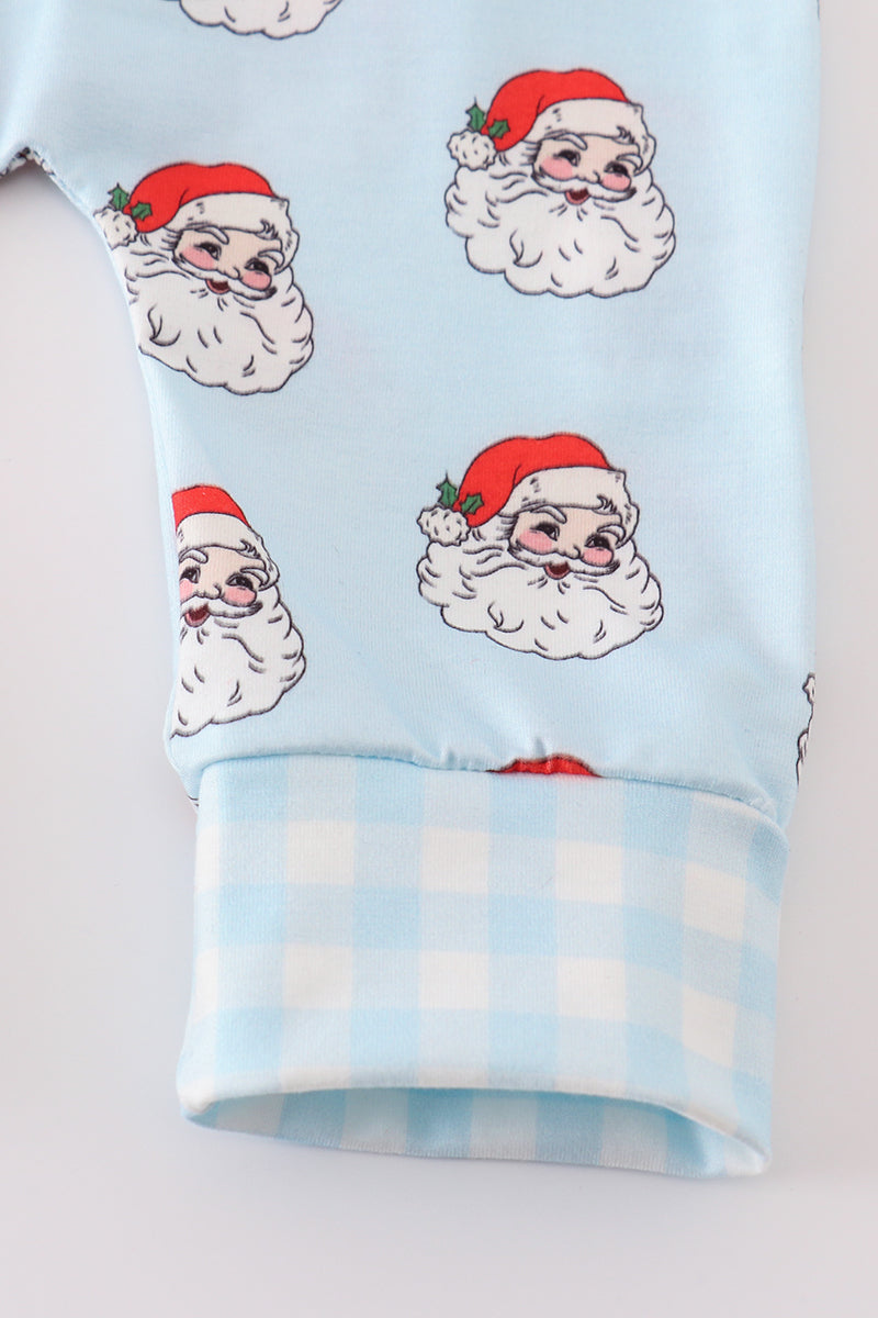Blue Santa Print Zipper Girl Romper