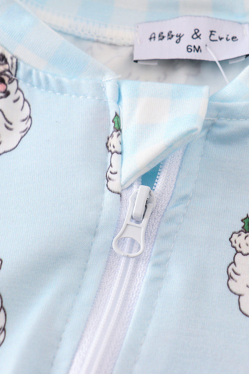 Blue Santa Print Zipper Girl Romper