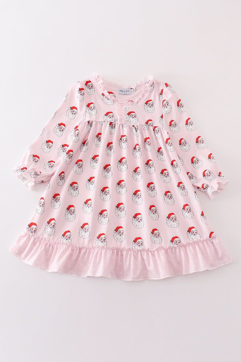 Pink Santa Print Girl Dress