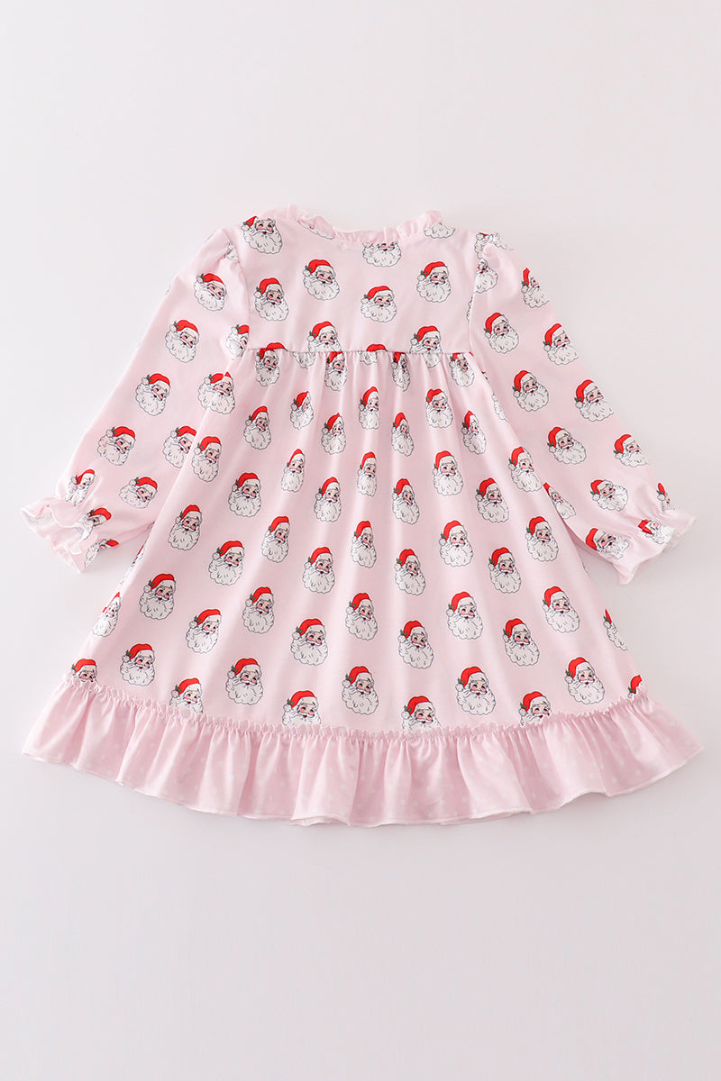 Pink Santa Print Girl Dress