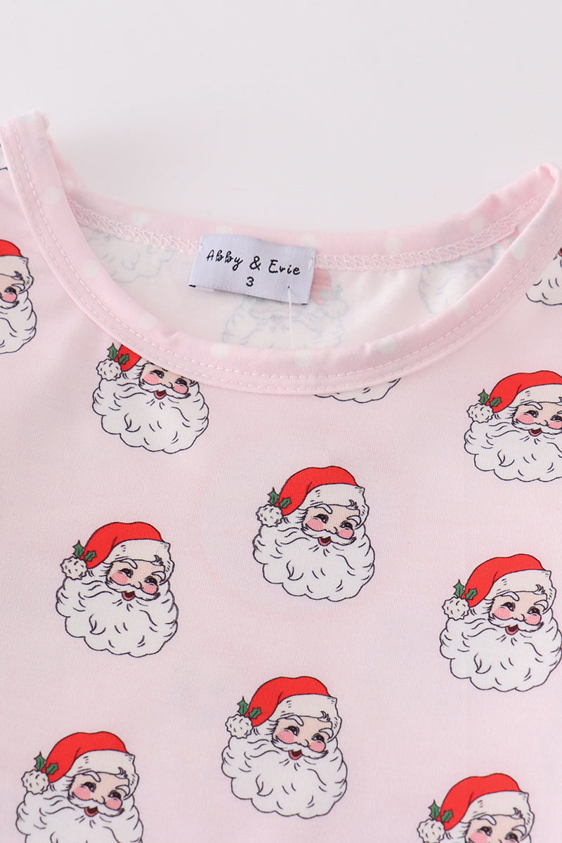 Pink Santa Print Girl Pajamas
