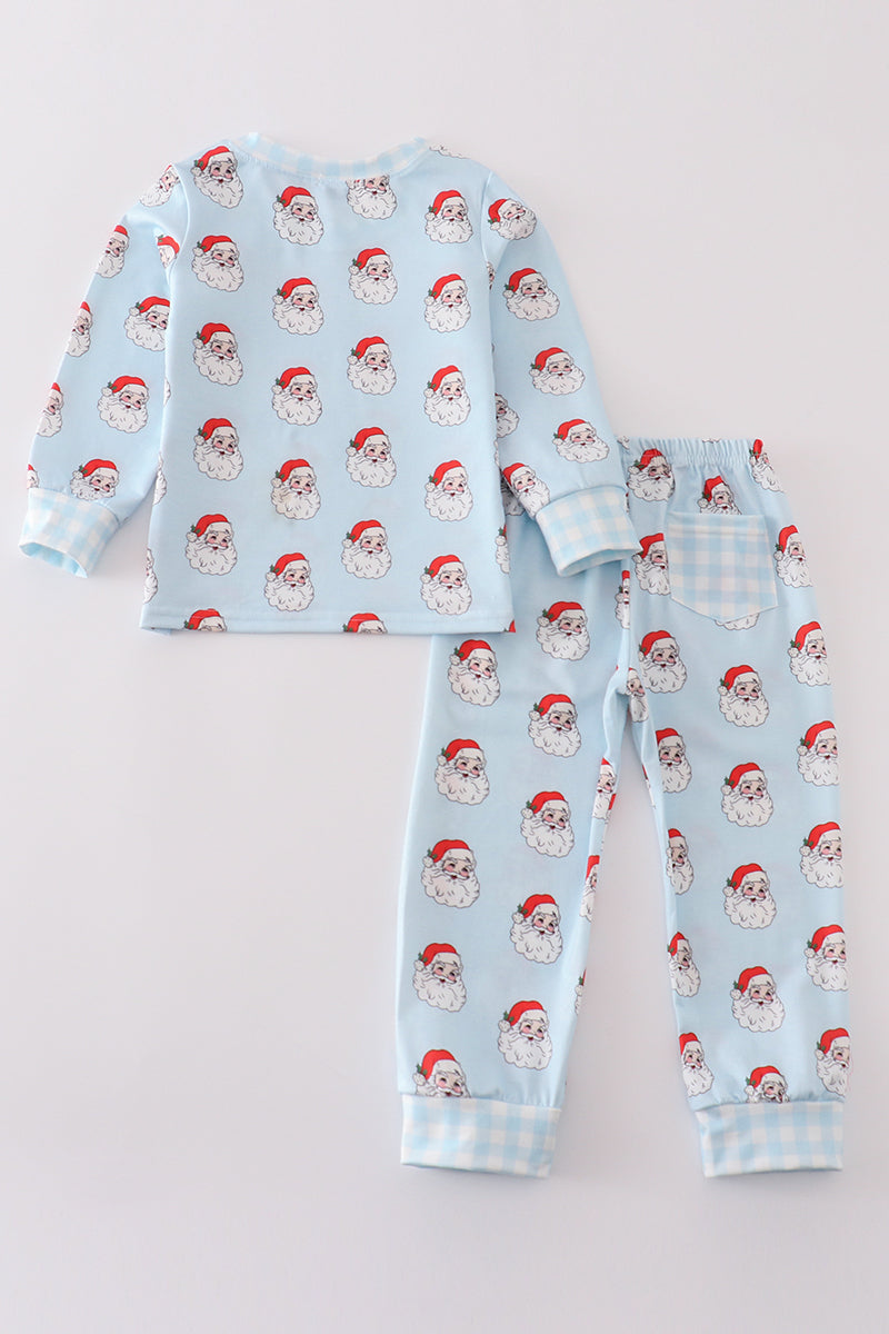 Blue Santa Print Boy Pajamas