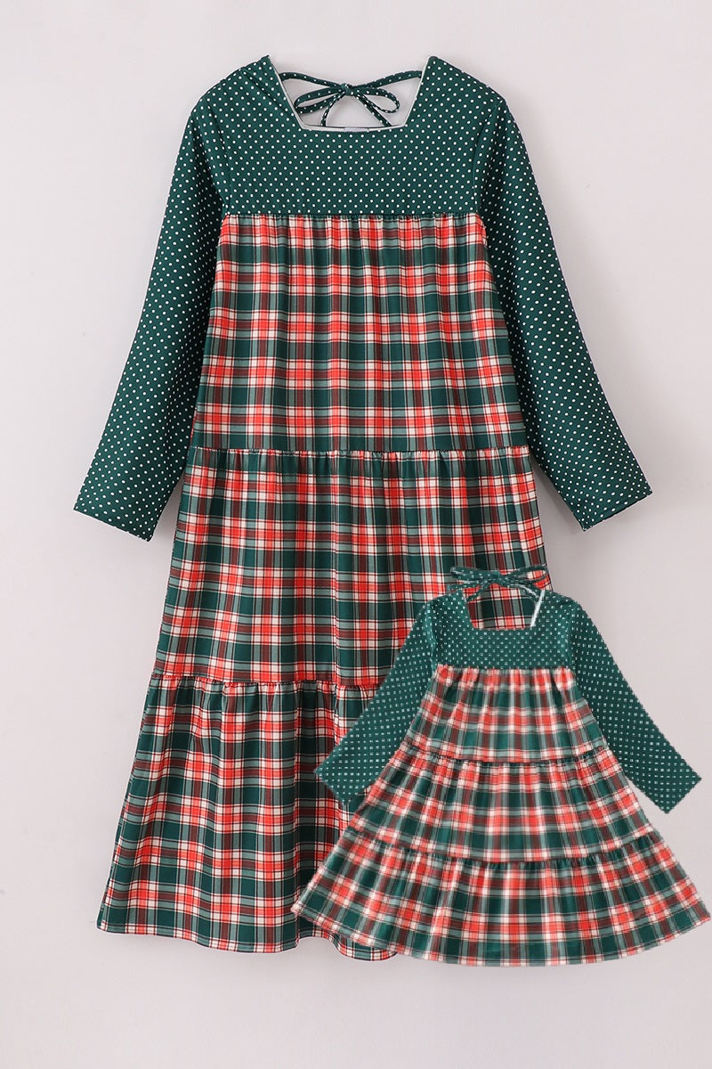 Forest Merry Christmas Plaid Mom&me Dress