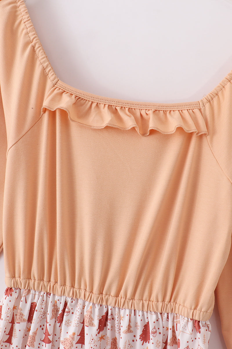 Khaki Christmas Tree Applique Women Dress