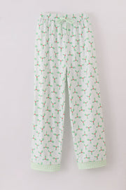 Green Christmas Holly Print Men Pajamas Pants