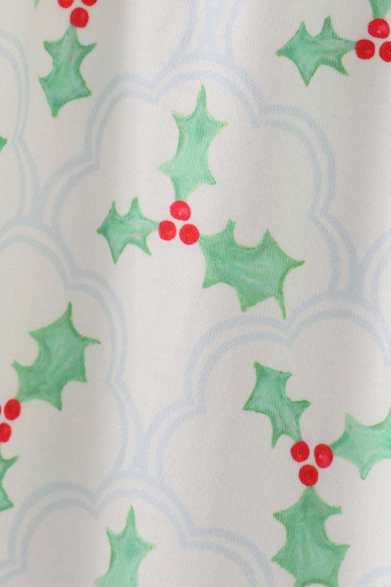 Green Christmas Holly Print Men Pajamas Pants
