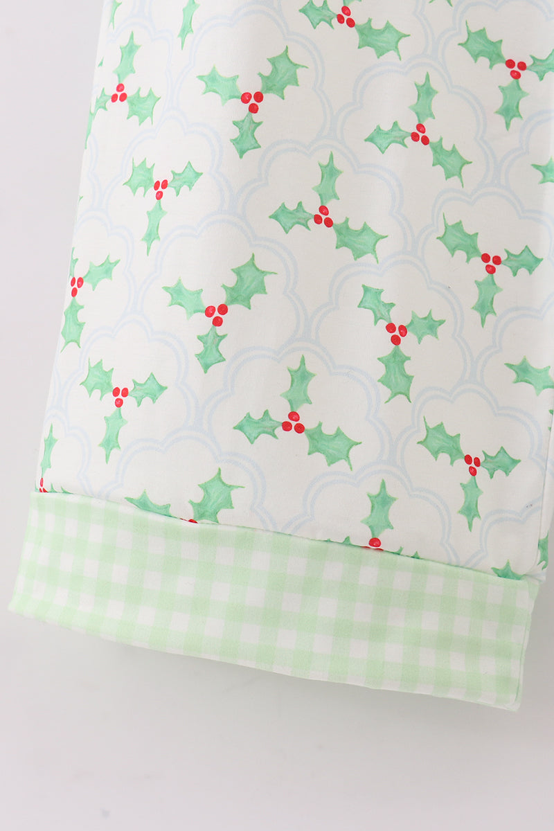 Green Christmas Holly Print Men Pajamas Pants