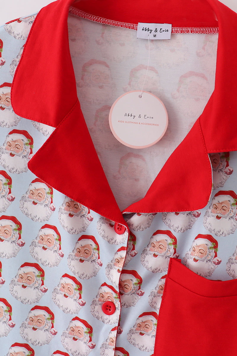 Blue Christmas Santa Claus Men Pajamas Set