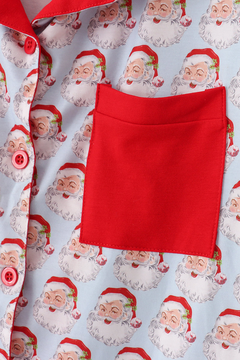 Blue Christmas Santa Claus Men Pajamas Set