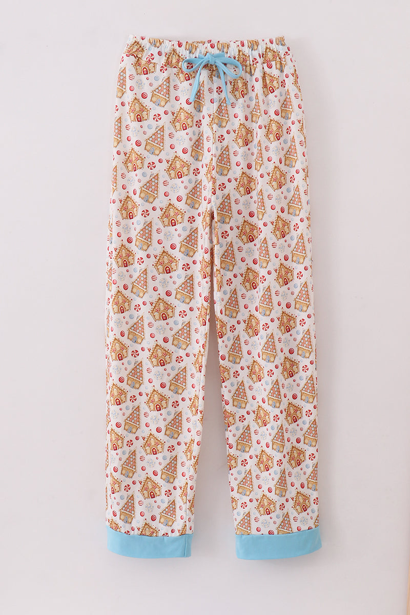 Christmas Gingerbread House Print Men Pajamas Pants