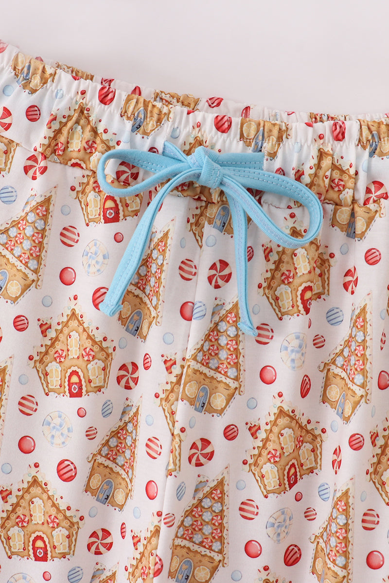Christmas Gingerbread House Print Men Pajamas Pants