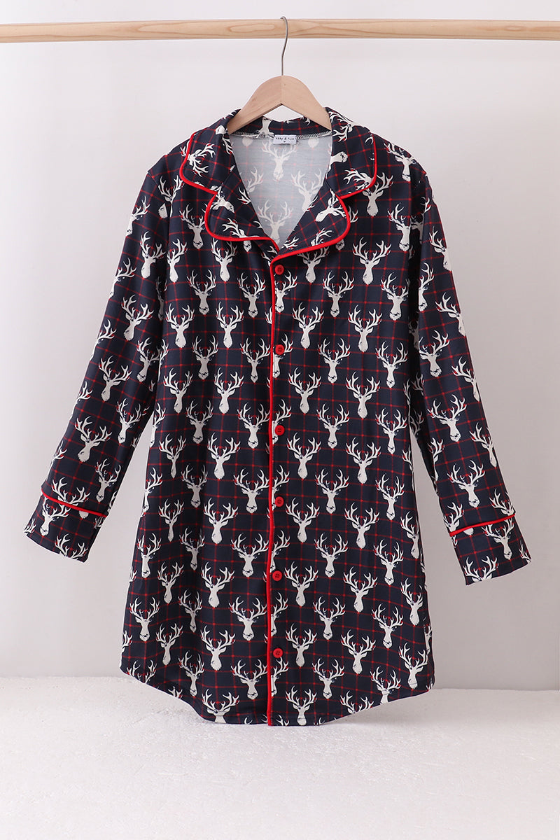 Navy Deer Print Mom Gown
