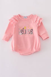 Pink Believe Embroidery Ruffle Bubble