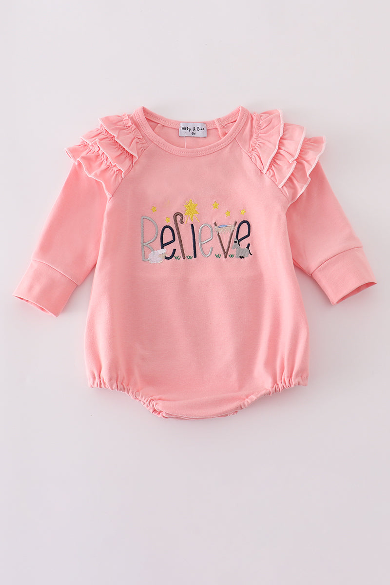 Pink Believe Embroidery Ruffle Bubble