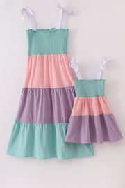 Multicolored Tiered Smocked Mom&me Dress
