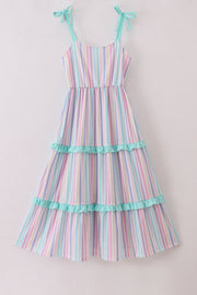 Multicolored Stripe Tiered Mom Dress