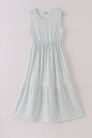 Blue Delicate Floral Print Mom Dress