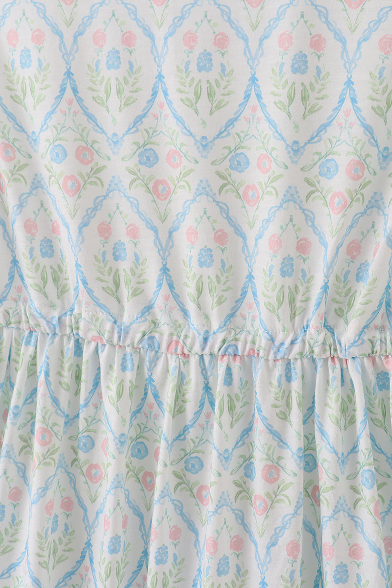 Blue Delicate Floral Print Mom Dress