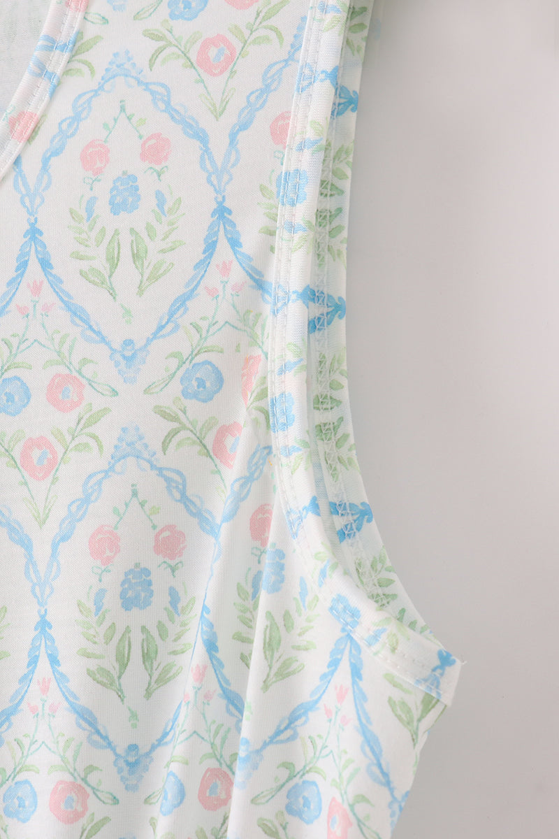 Blue Delicate Floral Print Mom Dress