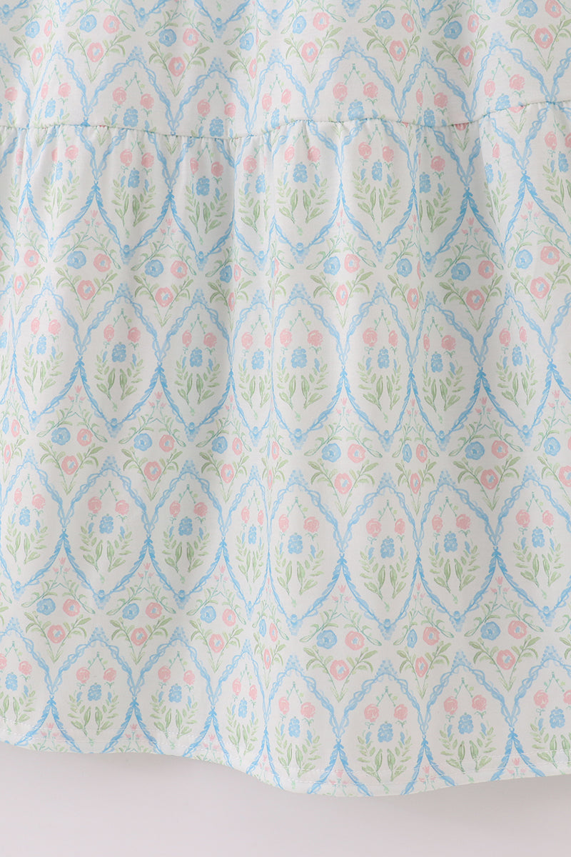 Blue Delicate Floral Print Mom Dress