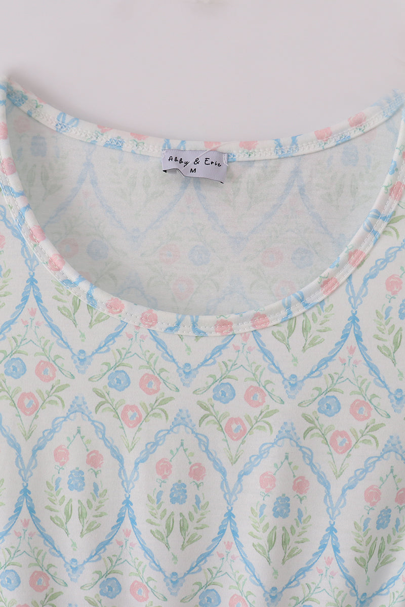 Blue Delicate Floral Print Mom Dress