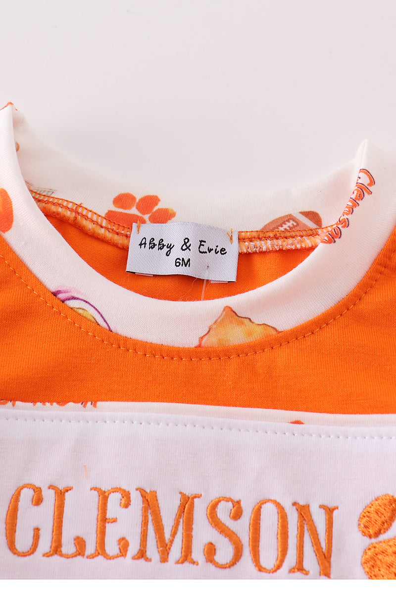 Orange Clemson Embroidery Boy Bubble