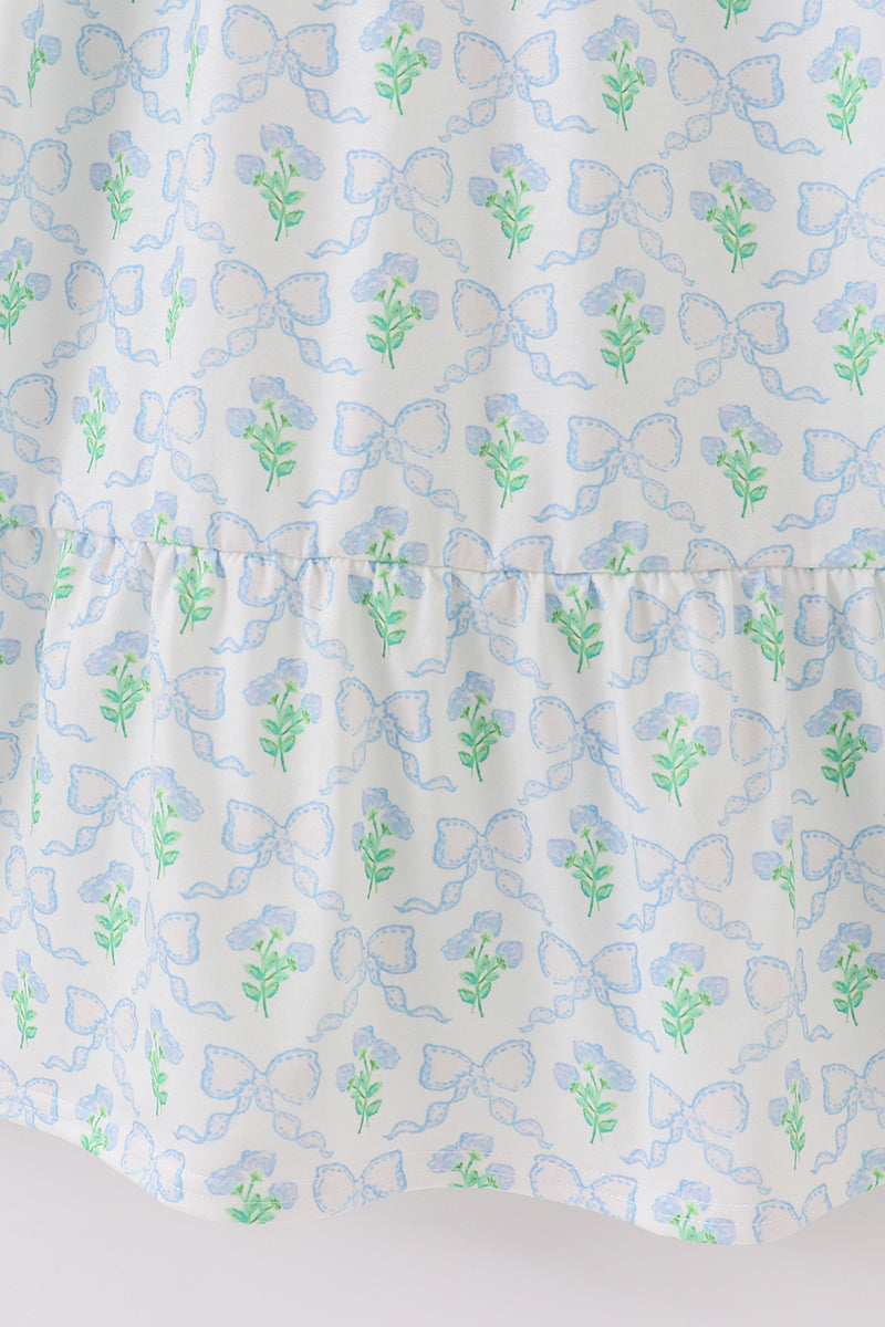 Green Leaves Bow Print Mom&me Dress