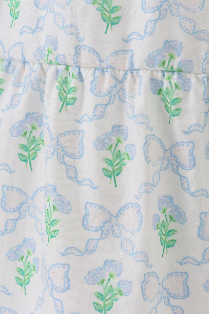 Green Leaves Bow Print Mom&me Dress