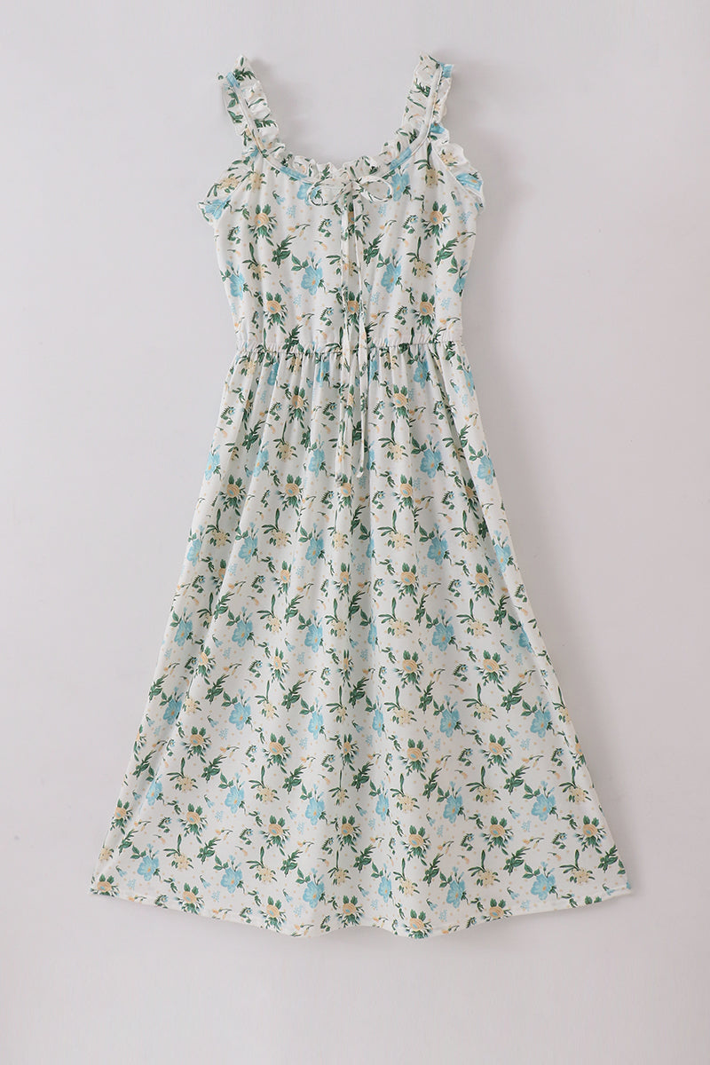 Green Floral Print Mom Dress