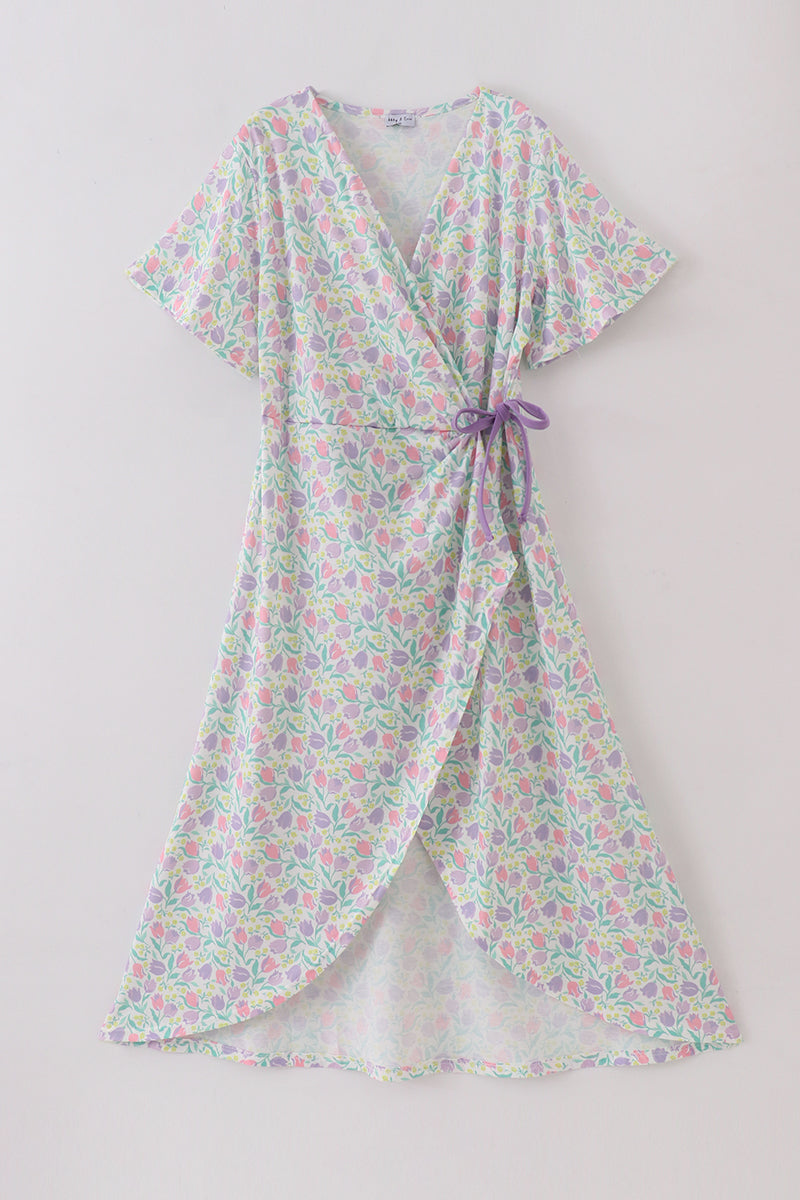 Purple Floral Print Women Dress