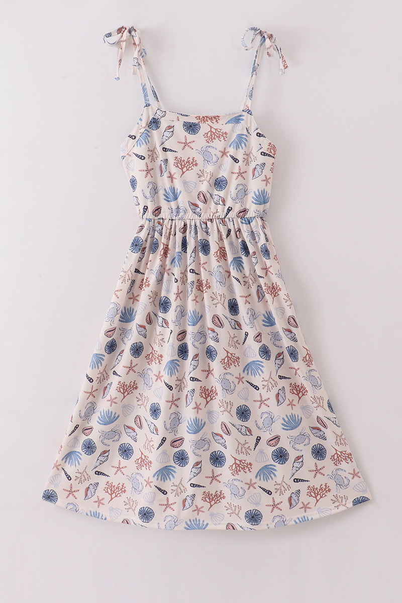 Blue Ocean Breeze Shells Print Mom&me Dress