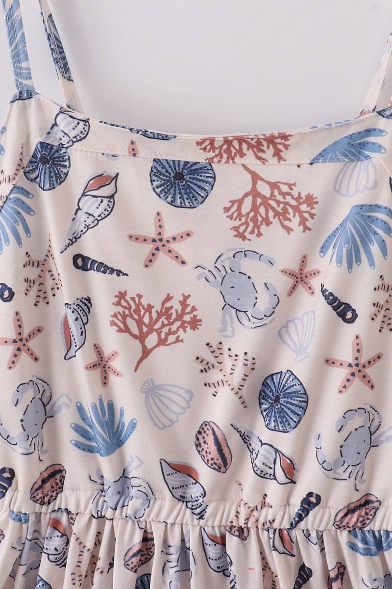 Blue Ocean Breeze Shells Print Mom&me Dress