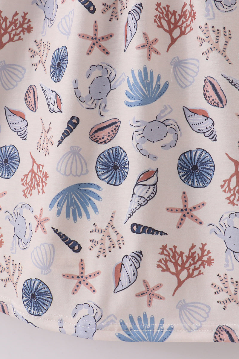 Blue Ocean Breeze Shells Print Mom&me Dress