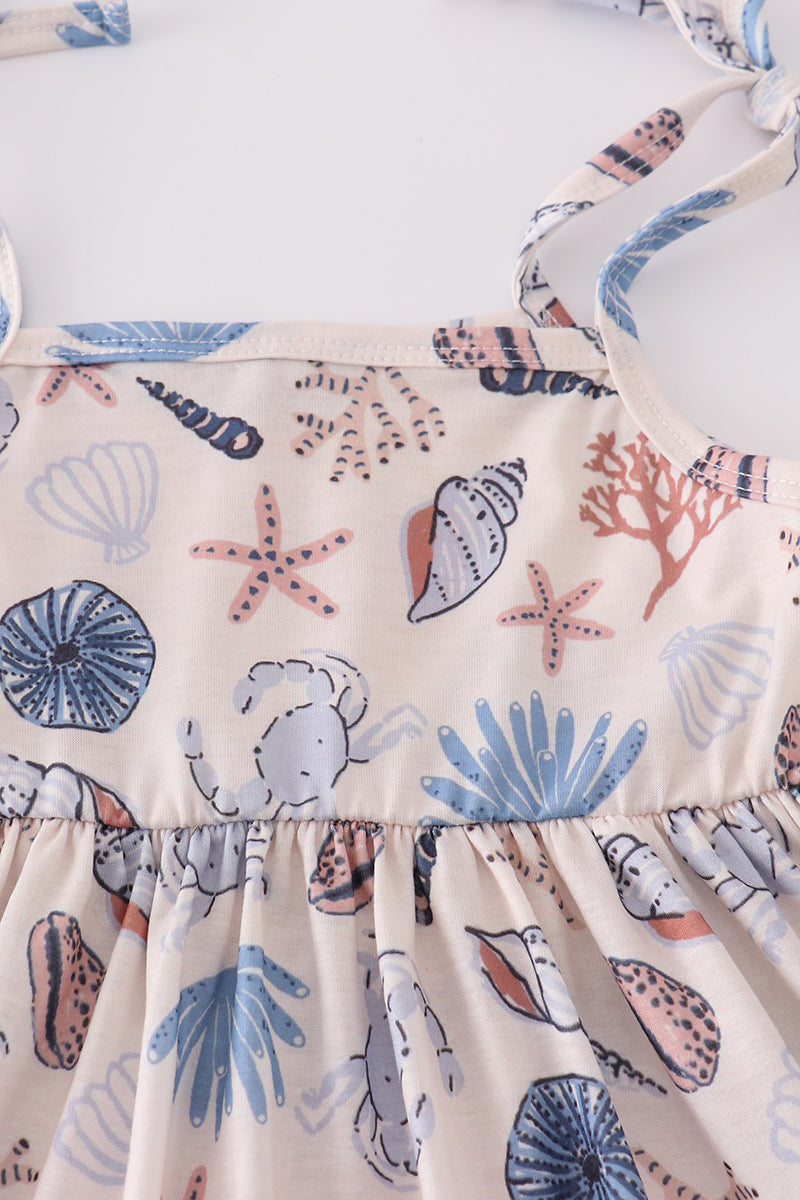 Blue Ocean Breeze Shells Print Mom&me Dress