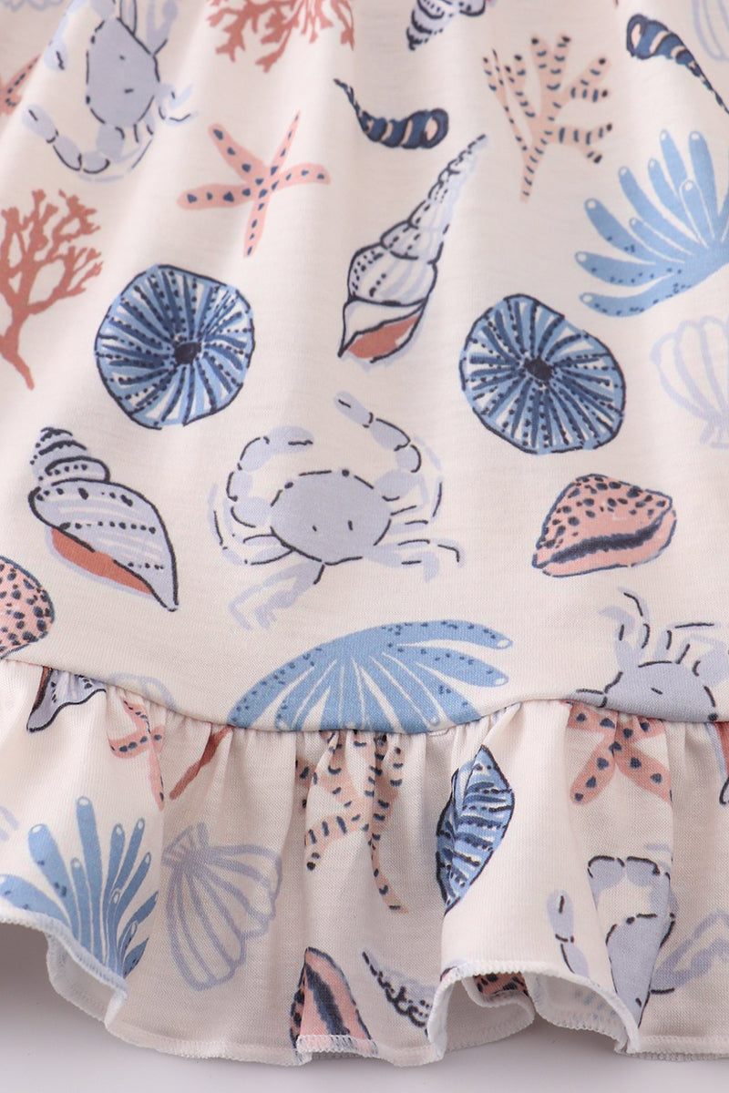 Blue Ocean Breeze Shells Print Mom&me Dress
